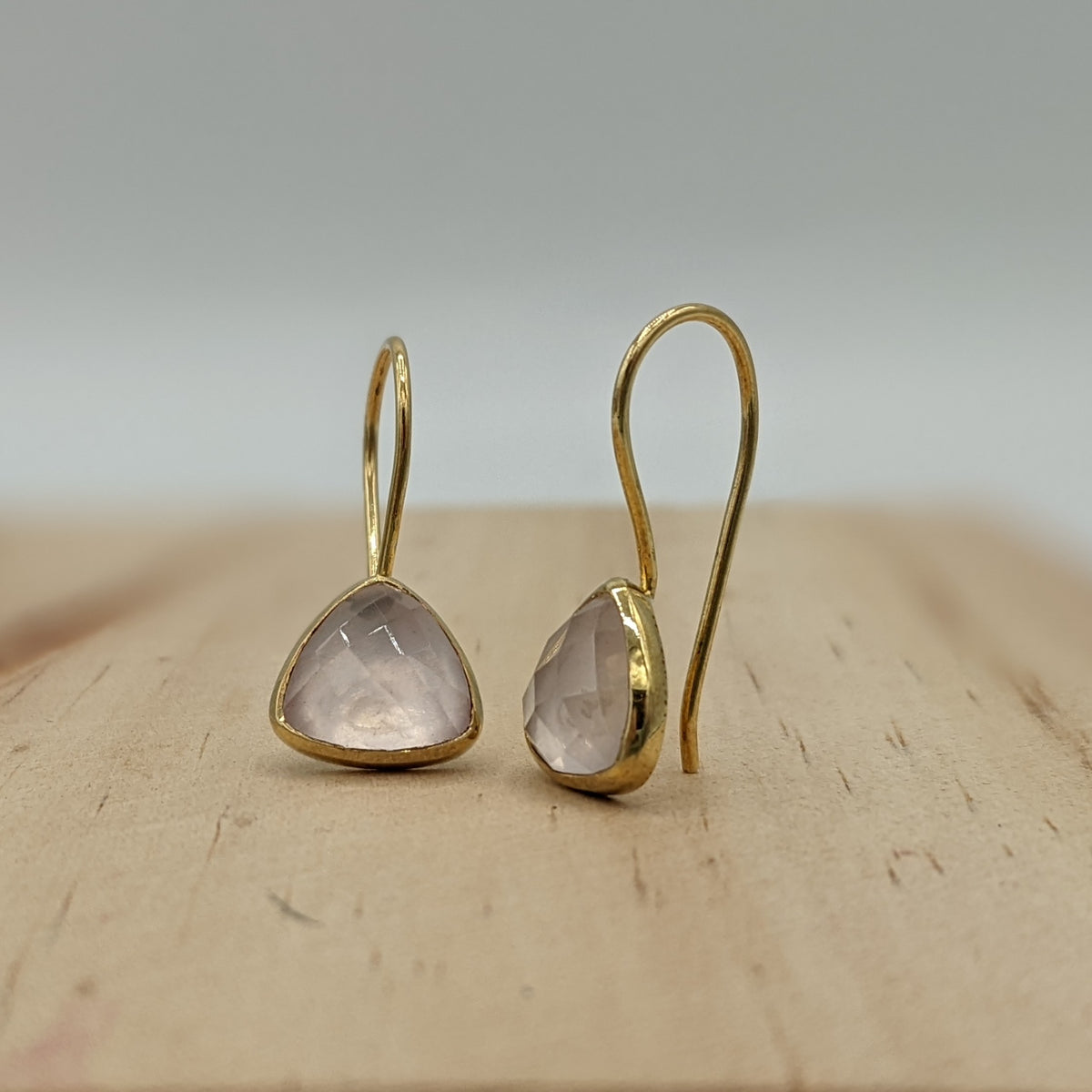 Rose Quartz Triangle Earrings – Dekko Trading