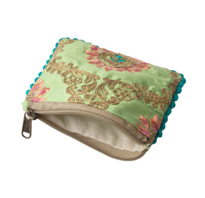 Mint Green and Turquoise Embroidered Change Purse