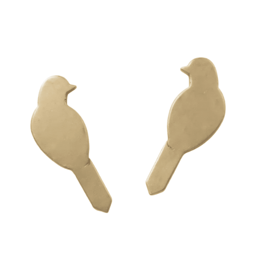Gold bird-shaped earrings on a white background