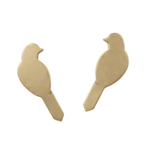 Gold bird-shaped earrings on a white background