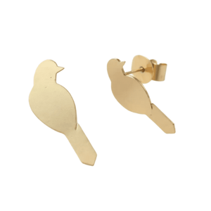 Gold bird-shaped earrings on a white background