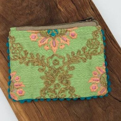 Mint Green and Turquoise Embroidered Change Purse