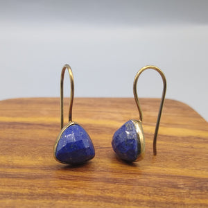 Gold Tone Lapis Lazuli Triangle Earrings