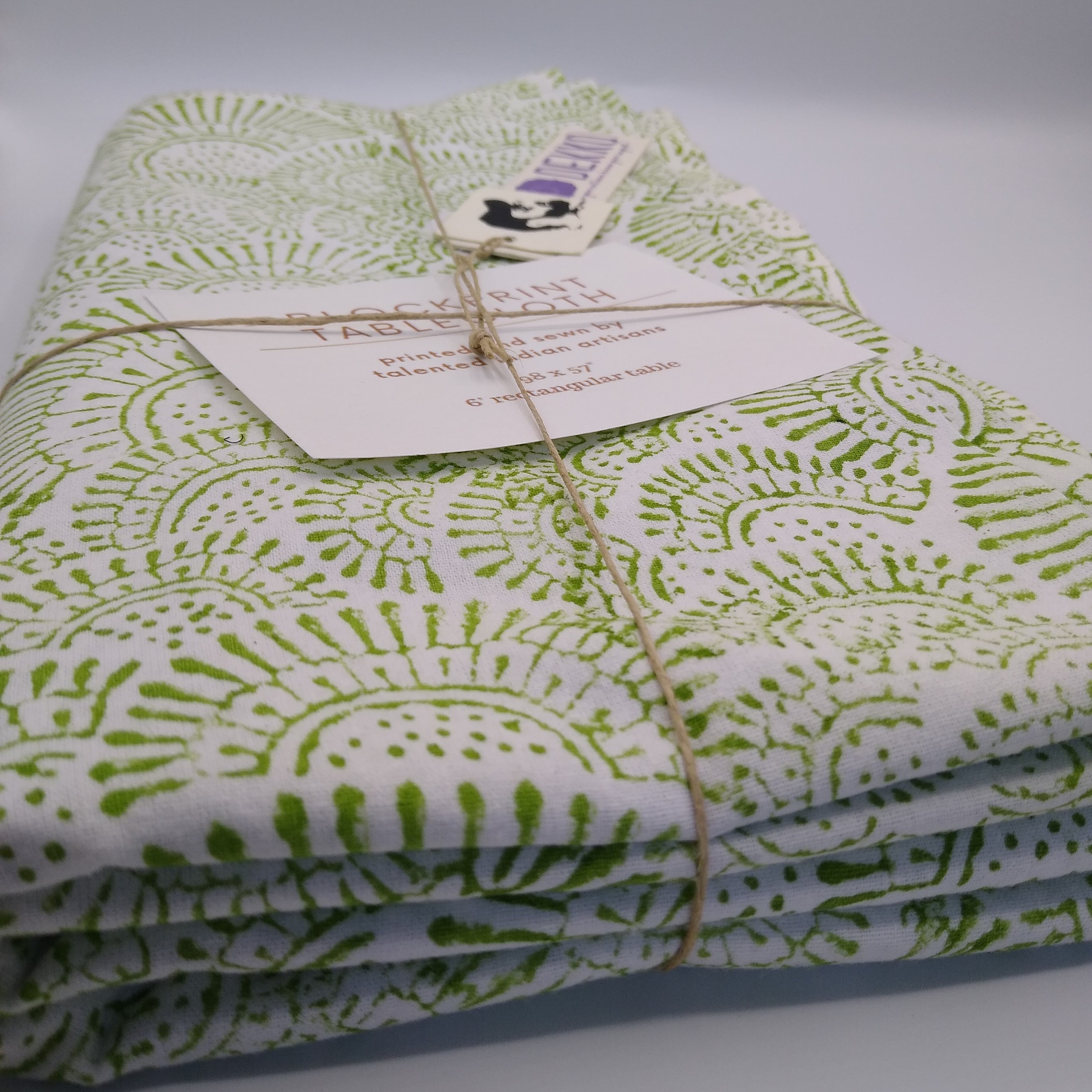 Spring Green Blockprint Tablecloth