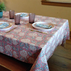 Pink Floral Blockprint Tablecloth