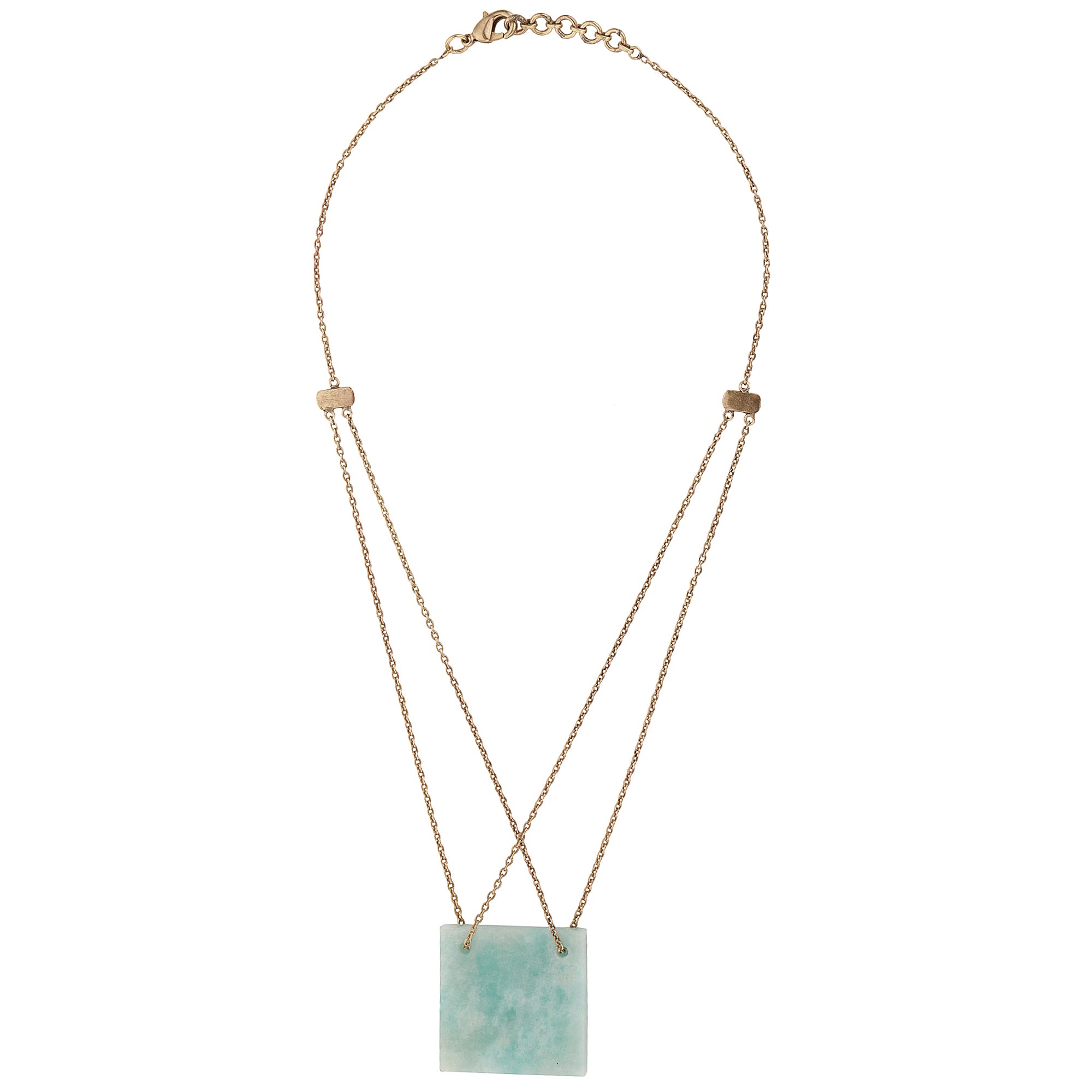 Necklace with a square green pendant on a white background