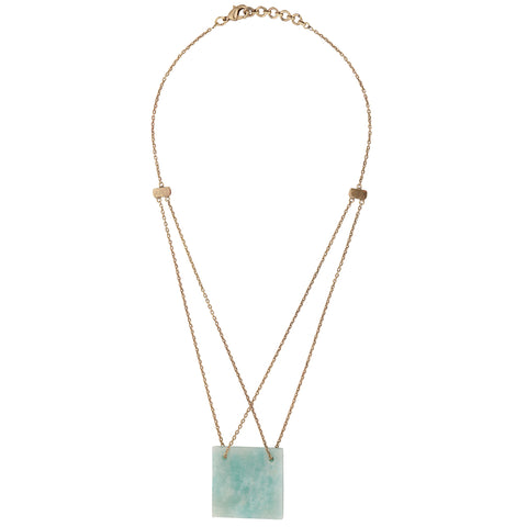 Necklace with a square green pendant on a white background