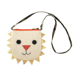 Lion-shaped pouch with a strap on a white background