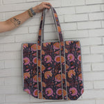Load image into Gallery viewer, Citrus and Pink Mum Quilted Tote Bag
