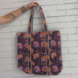 Citrus and Pink Mum Quilted Tote Bag
