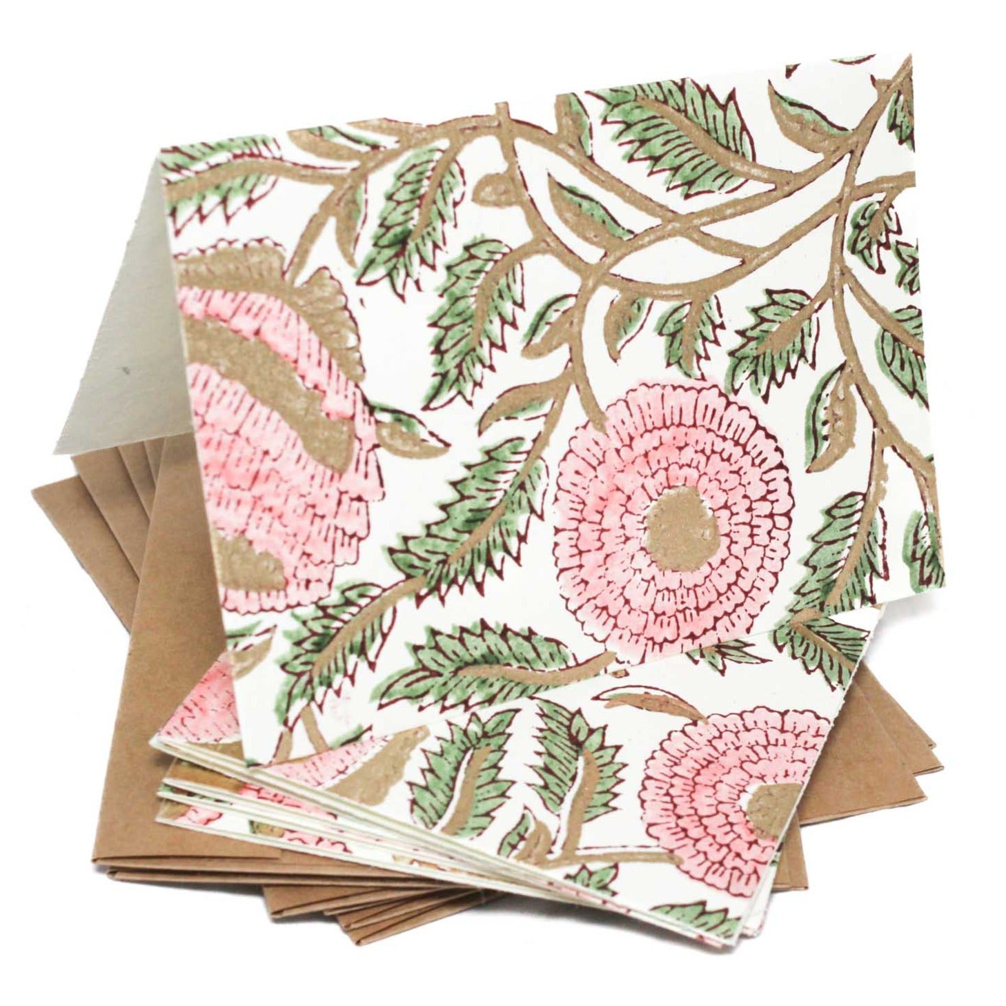 Pink Camellia Block Printed Card Set
