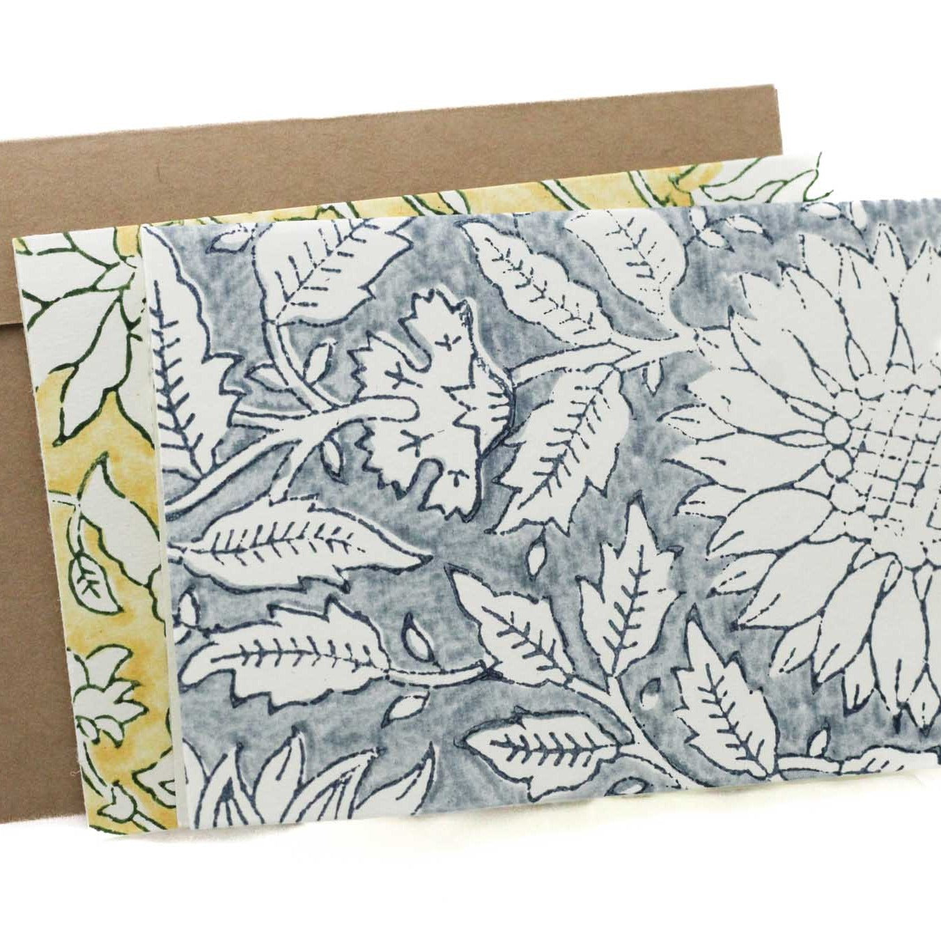 Steel Blue & Daffodil Block Printed Card Set