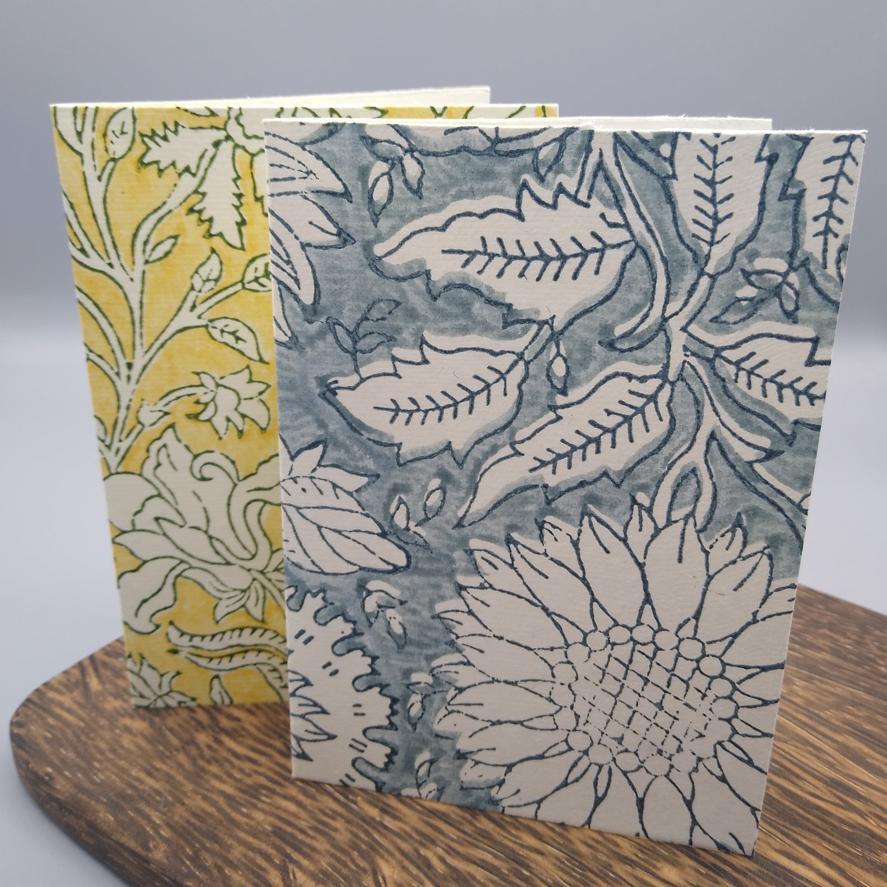 Steel Blue & Daffodil Block Printed Card Set