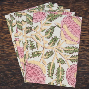 Pink Camellia Block Printed Card Set