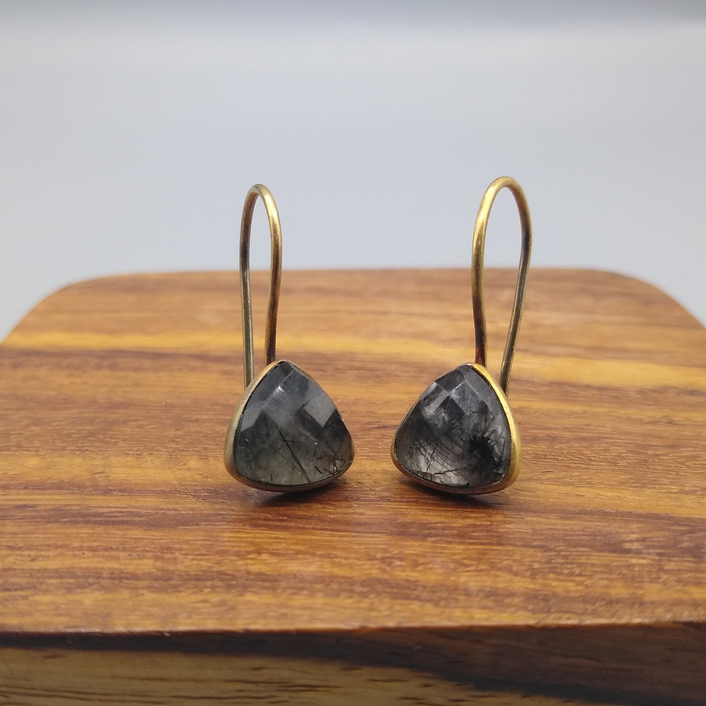 Black Rutile Triangle Earrings