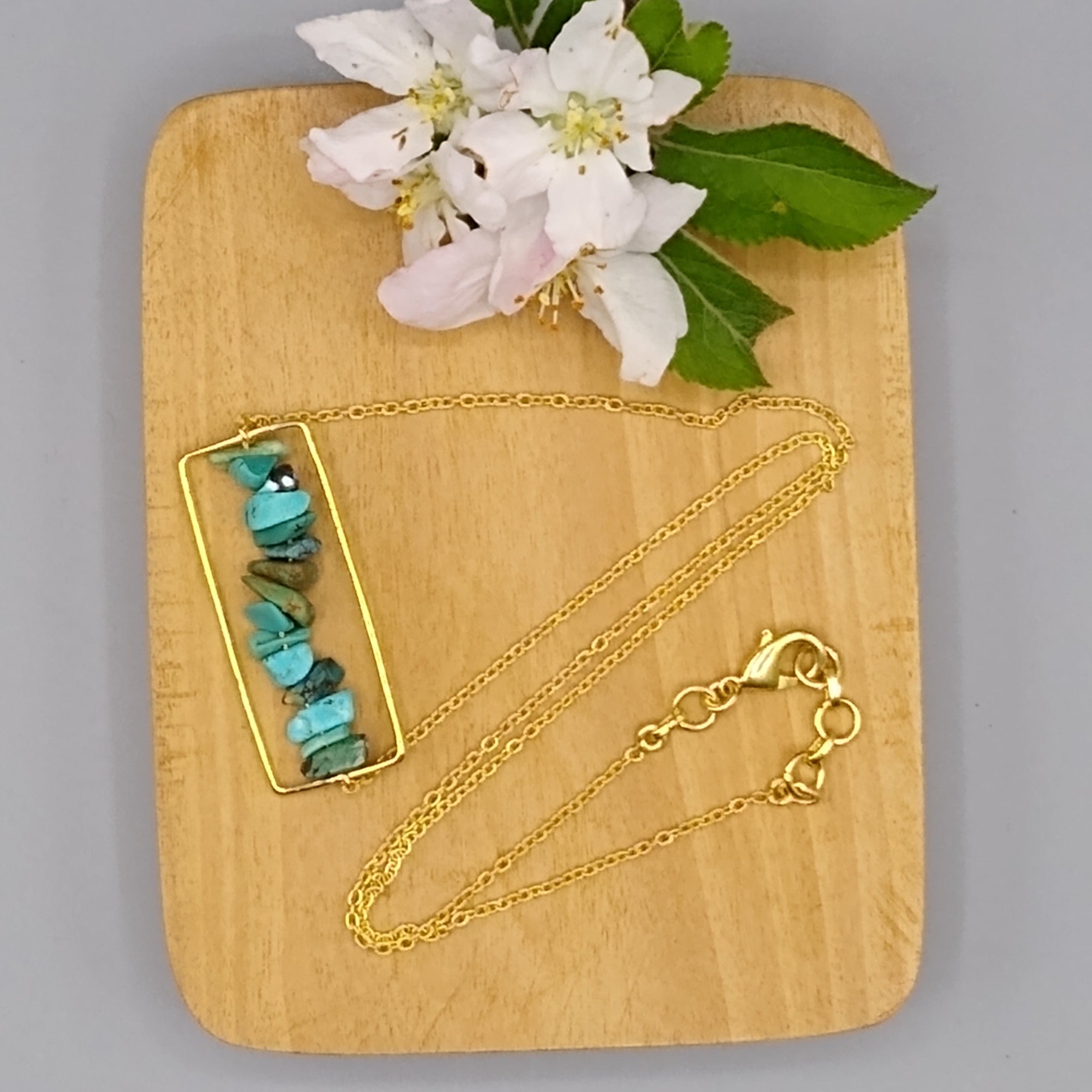 Brass and Turquoise Pebble Necklace