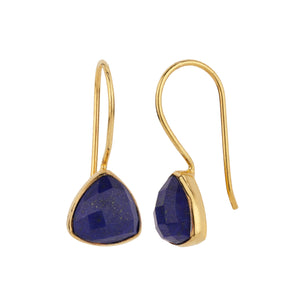 Gold Tone Lapis Lazuli Triangle Earrings