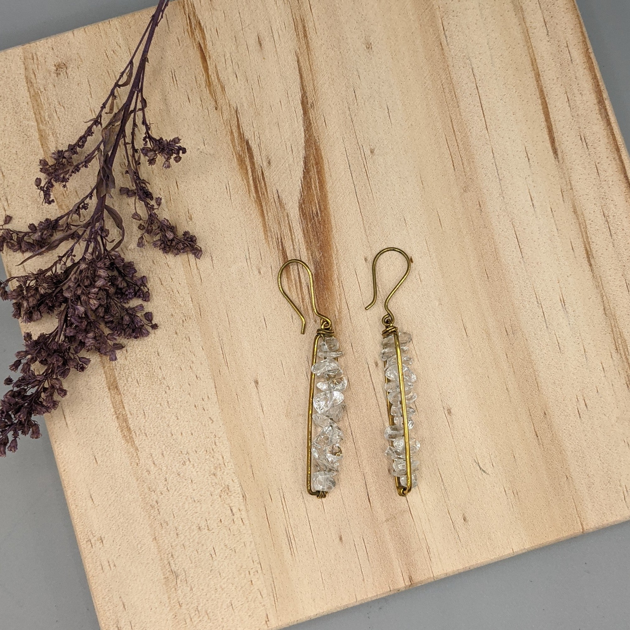 Brass and Glass Pebble Earrings