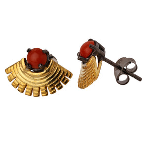 Coral Stone Fan Earrings
